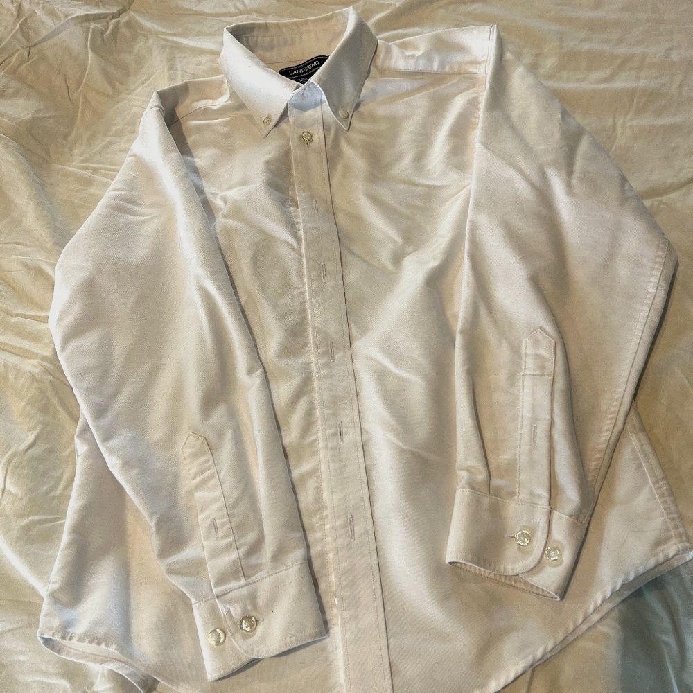 Kids White Lands End Button Down Shirt
